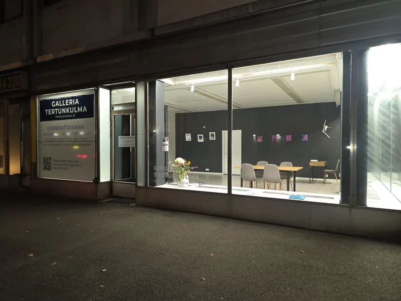 N&auml;kym&auml; valaistuun galleriaan illalla